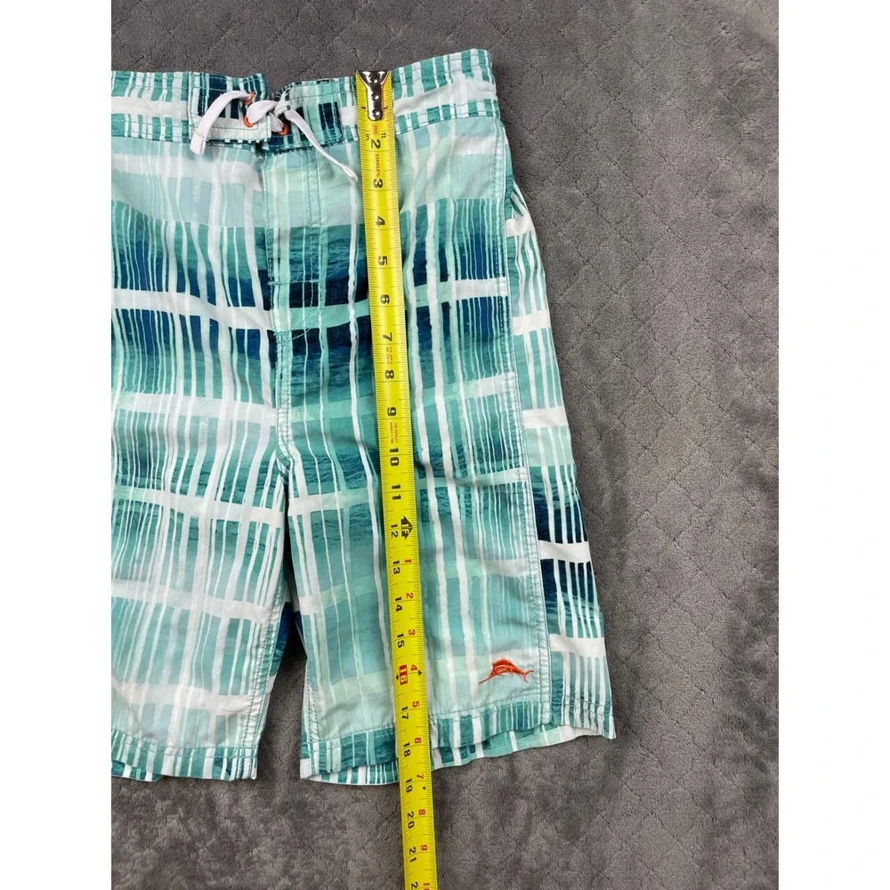 Tommy Bahama Kids XL Swim Trunks Teal White‎ Plaid Board Shorts RN15101